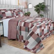 Kit: 1 Cobre-leito Queen Bouti de Microfibra Ultrasonic Estampada + 2 Porta-travesseiros - Andorra Noz Moscada - Dui Design