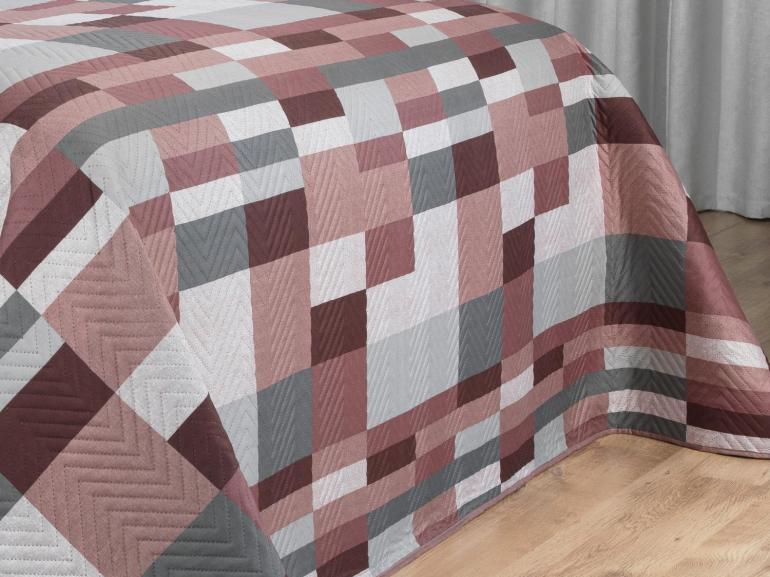 Kit: 1 Cobre-leito Queen Bouti de Microfibra Ultrasonic Estampada + 2 Porta-travesseiros - Andorra Noz Moscada - Dui Design