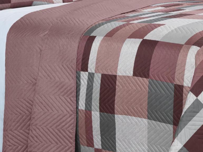 Kit: 1 Cobre-leito Queen Bouti de Microfibra Ultrasonic Estampada + 2 Porta-travesseiros - Andorra Noz Moscada - Dui Design