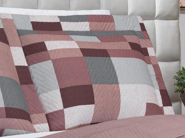 Kit: 1 Cobre-leito Queen Bouti de Microfibra Ultrasonic Estampada + 2 Porta-travesseiros - Andorra Noz Moscada - Dui Design