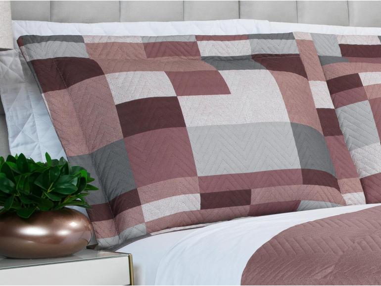 Kit: 1 Cobre-leito Queen Bouti de Microfibra Ultrasonic Estampada + 2 Porta-travesseiros - Andorra Noz Moscada - Dui Design