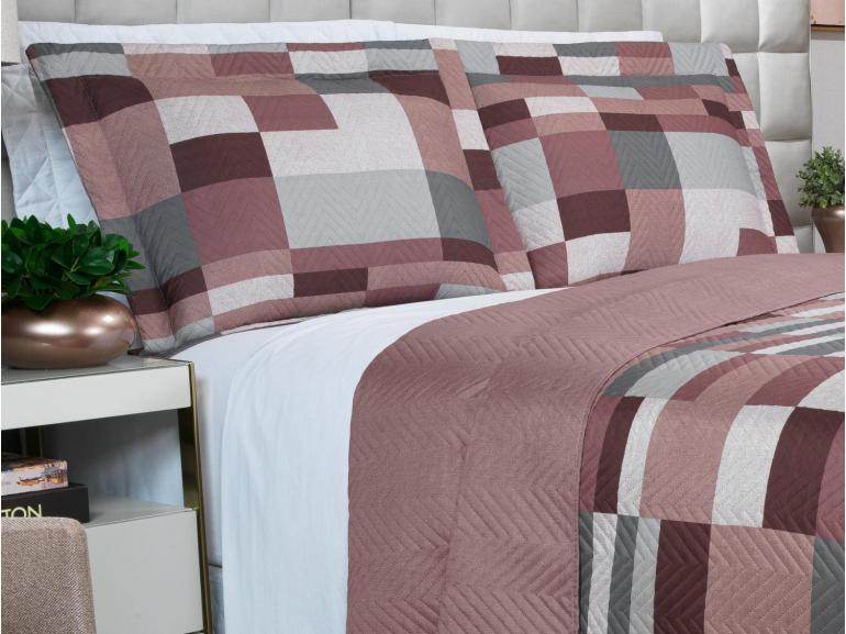 Kit: 1 Cobre-leito Queen Bouti de Microfibra Ultrasonic Estampada + 2 Porta-travesseiros - Andorra Noz Moscada - Dui Design