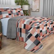Kit: 1 Cobre-leito Solteiro Bouti de Microfibra Ultrasonic Estampada + 1 Porta-travesseiro - Andorra Terracota - Dui Design