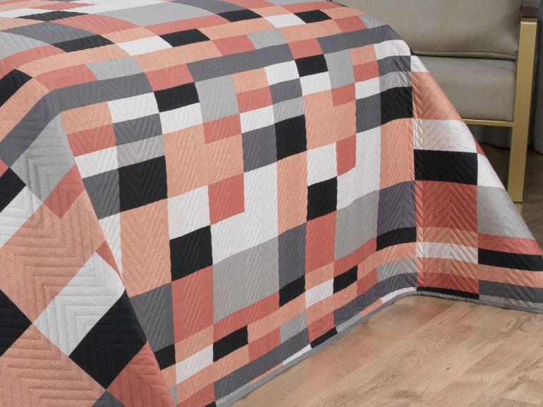 Kit: 1 Cobre-leito Solteiro Bouti de Microfibra Ultrasonic Estampada + 1 Porta-travesseiro - Andorra Terracota - Dui Design