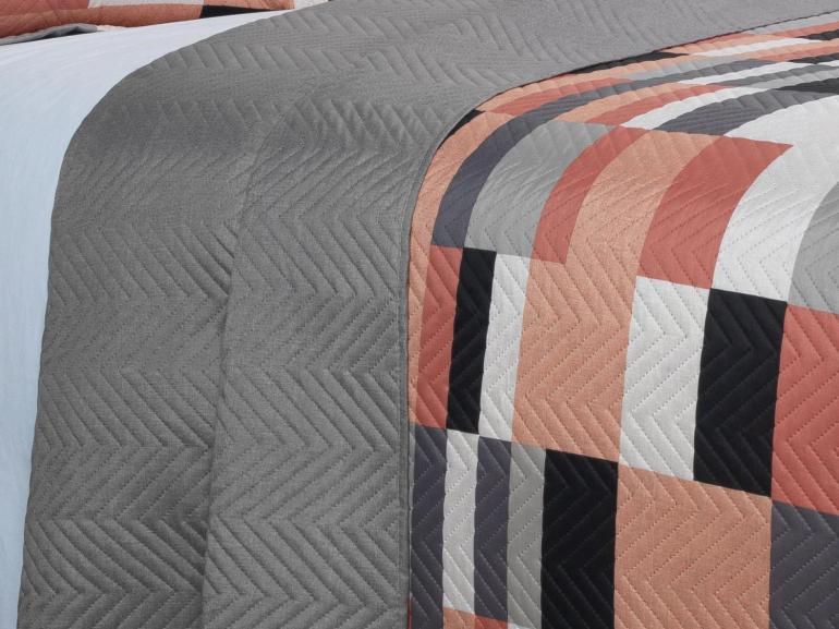 Kit: 1 Cobre-leito Solteiro Bouti de Microfibra Ultrasonic Estampada + 1 Porta-travesseiro - Andorra Terracota - Dui Design