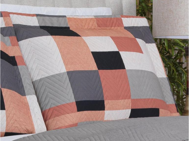 Kit: 1 Cobre-leito Solteiro Bouti de Microfibra Ultrasonic Estampada + 1 Porta-travesseiro - Andorra Terracota - Dui Design