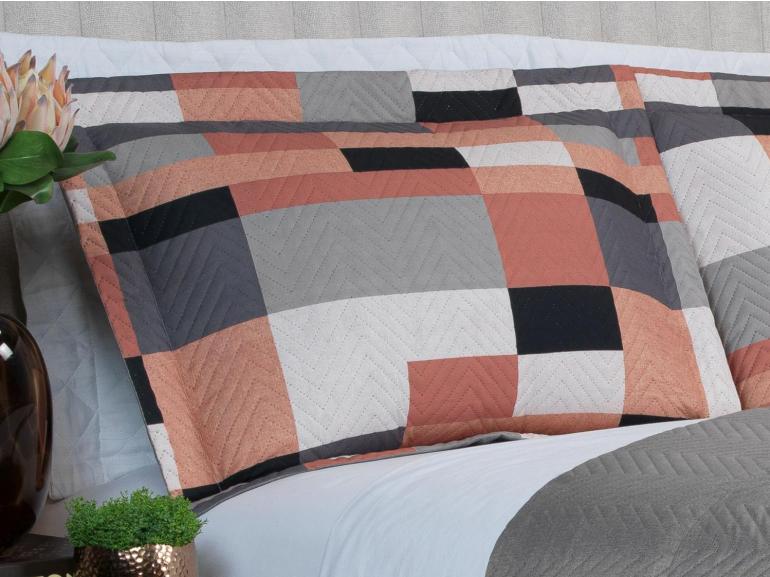 Kit: 1 Cobre-leito Solteiro Bouti de Microfibra Ultrasonic Estampada + 1 Porta-travesseiro - Andorra Terracota - Dui Design