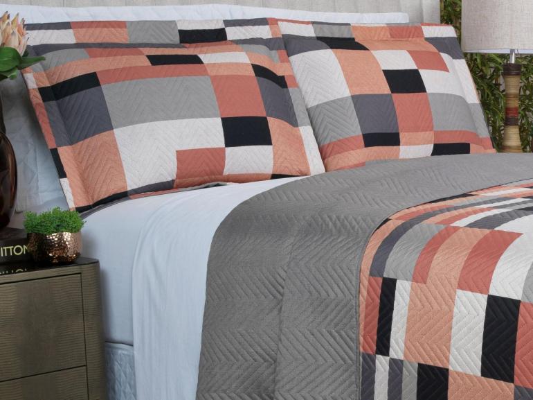 Kit: 1 Cobre-leito Solteiro Bouti de Microfibra Ultrasonic Estampada + 1 Porta-travesseiro - Andorra Terracota - Dui Design