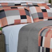 Kit: 1 Cobre-leito Solteiro Bouti de Microfibra Ultrasonic Estampada + 1 Porta-travesseiro - Andorra Terracota - Dui Design