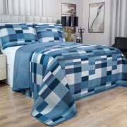 Kit: 1 Cobre-leito King Bouti de Microfibra Ultrasonic Estampada + 2 Porta-travesseiros - Andorra Indigo - Dui Design