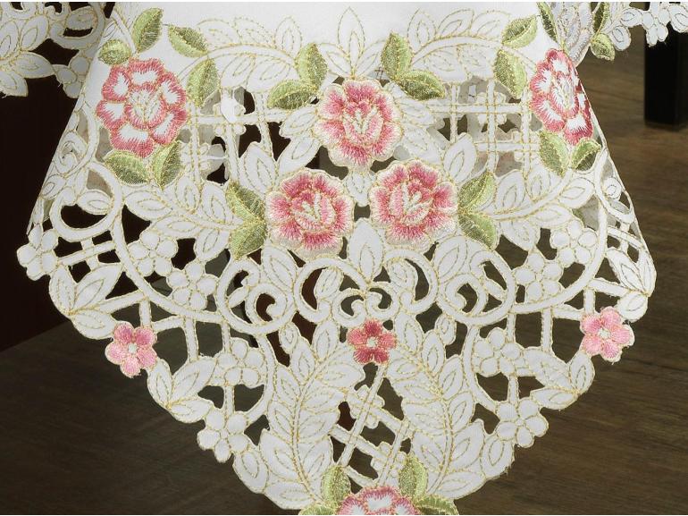 Toalha de Mesa com Bordado Richelieu Retangular 6 Lugares 160x220cm - Anelise Branco e Rosa - Dui Design