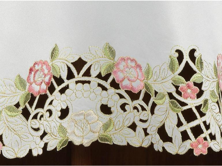 Toalha de Mesa com Bordado Richelieu Redonda 180cm - Anelise Branco e Rosa - Dui Design