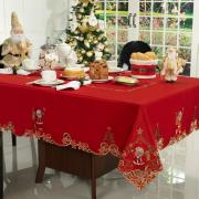 Toalha de Mesa Natal com Bordado Richelieu Quadrada 8 Lugares 220x220cm - Angelical Vermelho - Dui Design
