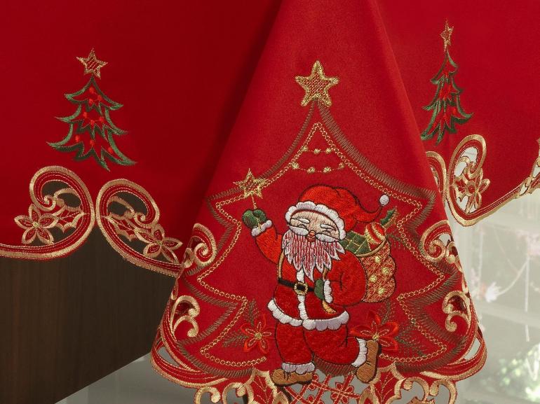 Toalha de Mesa Natal com Bordado Richelieu Retangular 6 Lugares 160x220cm - Angelical Vermelho - Dui Design