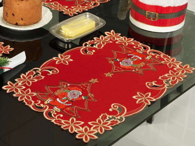 Jogo Americano Natal 4 Lugares (4 peas) com Bordado Richelieu 35x50cm - Angelical Vermelho - Dui Design