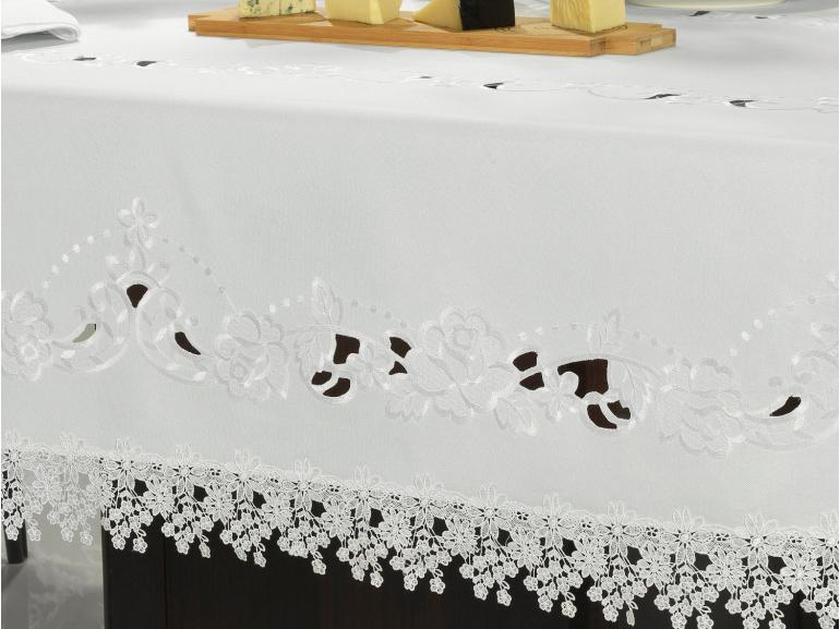 Toalha de Mesa com Bordado Richelieu Retangular 6 Lugares 160x220cm - Angelina Branco - Dui Design