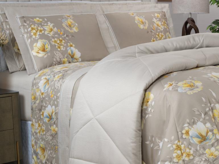 Edredom Queen Cetim 300 fios - Angelique Bege - Dui Design