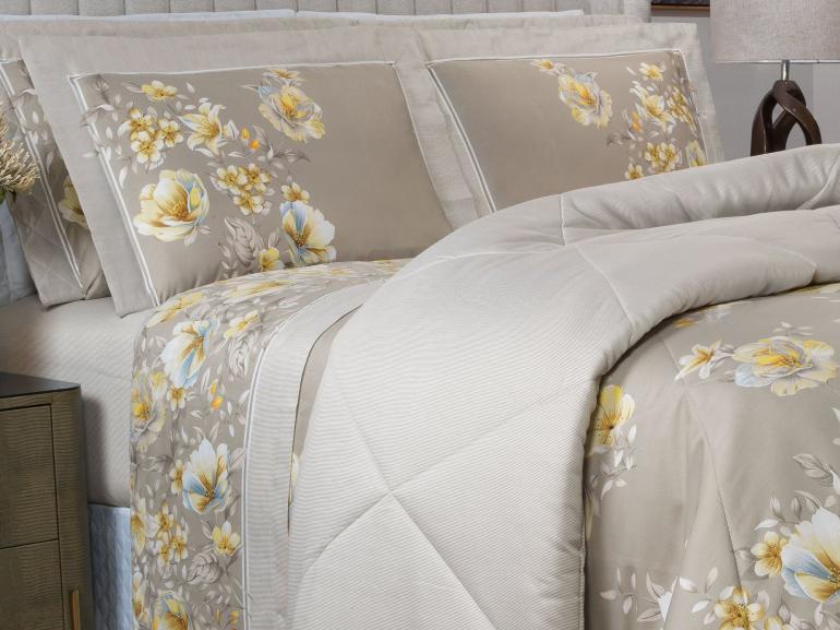 Edredom Queen Cetim 300 fios - Angelique Bege - Dui Design