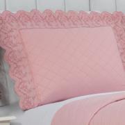 Kit: 1 Cobre-leito Queen + 2 Porta-travesseiros Microfibra Toque Acetinado com Bordado Ingls - Annecy Rosa Vintage - Dui Design