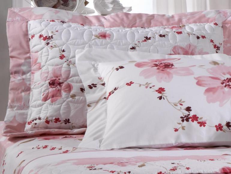 Enxoval King com Cobre-leito 7 peas Percal 200 fios 100% Algodo - Aquarela Rosa - Corttex