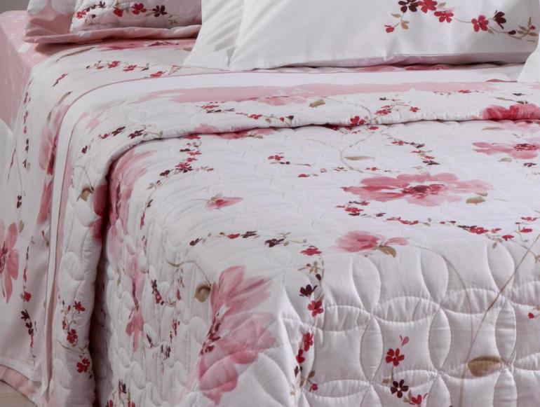 Enxoval King com Cobre-leito 7 peas Percal 200 fios 100% Algodo - Aquarela Rosa - Corttex