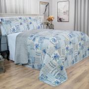 Kit: 1 Cobre-leito King Bouti de Microfibra Ultrasonic Estampada + 2 Porta-travesseiros - Astrid Celeste - Dui Design