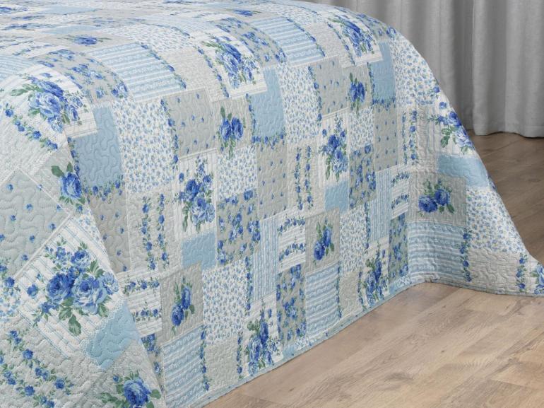 Kit: 1 Cobre-leito King Bouti de Microfibra Ultrasonic Estampada + 2 Porta-travesseiros - Astrid Celeste - Dui Design