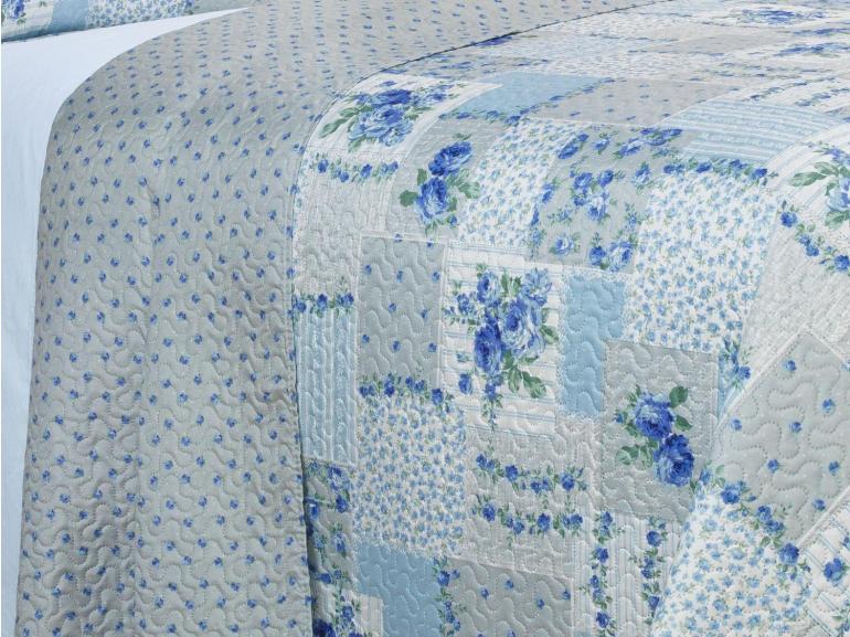 Kit: 1 Cobre-leito King Bouti de Microfibra Ultrasonic Estampada + 2 Porta-travesseiros - Astrid Celeste - Dui Design