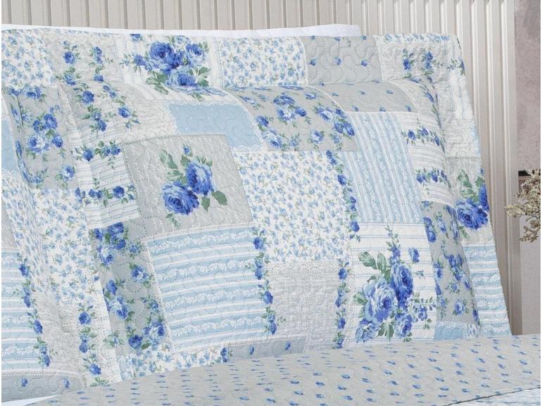 Kit: 1 Cobre-leito King Bouti de Microfibra Ultrasonic Estampada + 2 Porta-travesseiros - Astrid Celeste - Dui Design