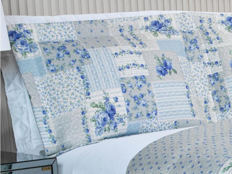 Kit: 1 Cobre-leito King Bouti de Microfibra Ultrasonic Estampada + 2 Porta-travesseiros - Astrid Celeste - Dui Design