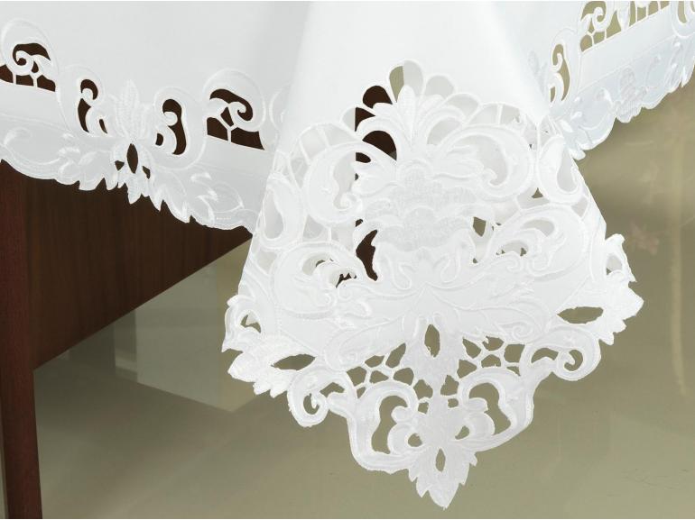 Toalha de Mesa com Bordado Richelieu Retangular 6 Lugares 160x220cm - Atena Branco - Dui Design