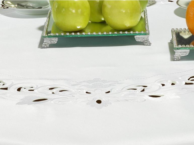 Toalha de Mesa com Bordado Richelieu Redonda 180cm - Atena Branco - Dui Design