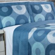 Kit: 1 Cobre-leito King Bouti de Microfibra Ultrasonic Estampada + 2 Porta-travesseiros - Atlanta Azul - Dui Design