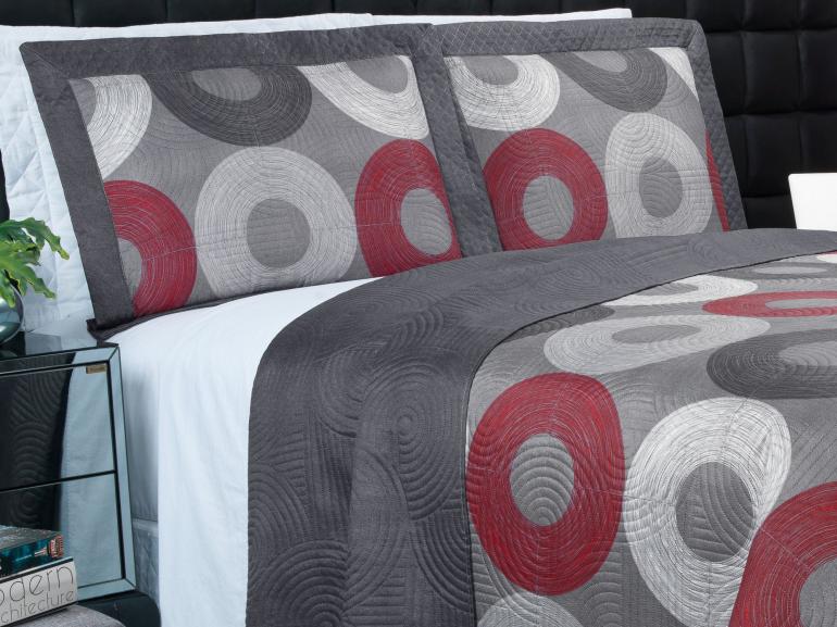 Kit: 1 Cobre-leito King Bouti de Microfibra Ultrasonic Estampada + 2 Porta-travesseiros - Atlanta Cinza - Dui Design