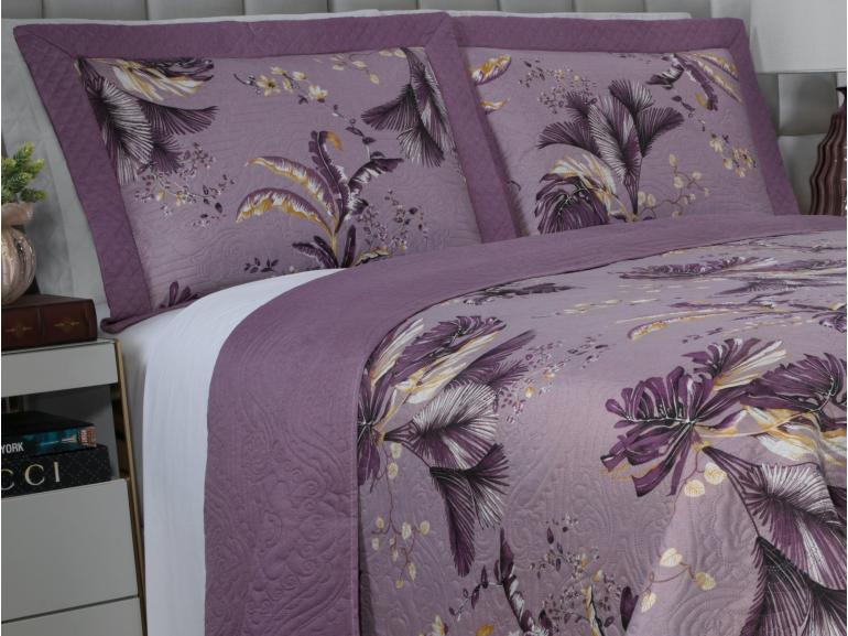 Kit: 1 Cobre-leito King Bouti de Microfibra Ultrasonic Estampada + 2 Porta-travesseiros - Atlantica Aubergine - Dui Design