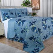 Kit: 1 Cobre-leito King Bouti de Microfibra Ultrasonic Estampada + 2 Porta-travesseiros - Atlantica Azul - Dui Design
