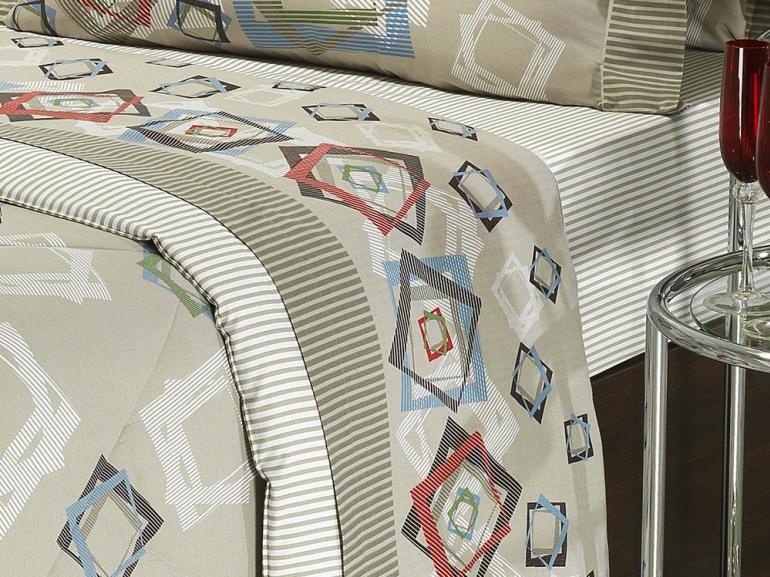 Kit: 1 Cobre-leito Queen + 2 Portas-travesseiro 150 fios 100% Algodo - Atrium Taupe - Dui Design