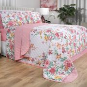 Kit: 1 Cobre-leito King + 2 Porta-travesseiros Percal 180 fios - Aurea Rosa Velho - Dui Design