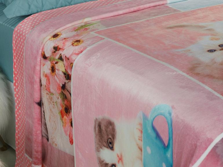 Cobertor Avulso Solteiro Flanelado com Estampa Digital 260 gramas/m² - Baby Cats - Dui Design