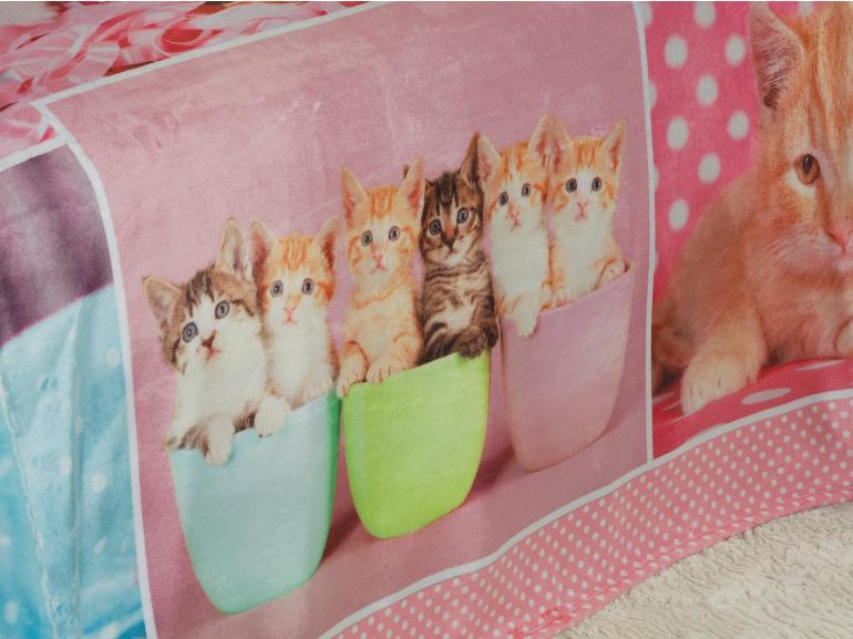 Cobertor Avulso Solteiro Flanelado com Estampa Digital 260 gramas/m² - Baby Cats - Dui Design