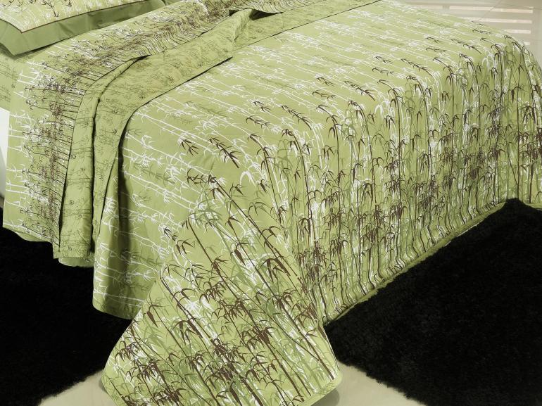 Kit: 1 Cobre-leito Casal + 2 Porta-travesseiros Percal 200 fios 100% Algodo - Bamboo Verde - Dui Design