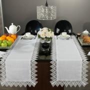 Trilho de Mesa com efeito Linho e com Bordado Guipir 45x170cm Avulso - Bari Branco e Branco - Dui Design