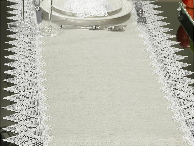 Trilho de Mesa de Linho com Bordado Guipir 45x170cm Avulso - Bari Linho e Natural - Dui Design