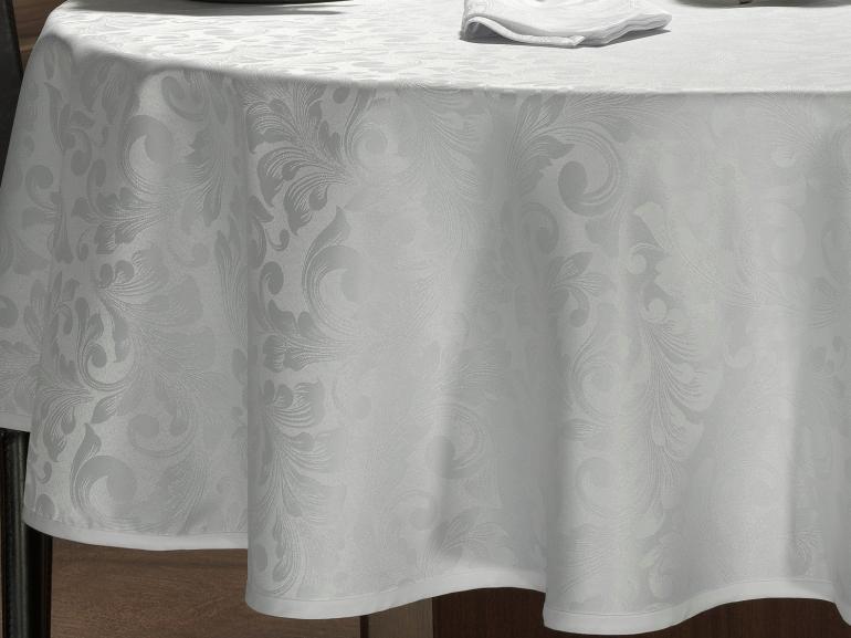 Toalha de Mesa Fácil de Limpar Redonda 160cm - Baroque Branco - Dui Design