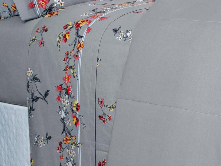 Jogo de Cama King Percal 200 fios - Beatrice Cinza - Dui Design