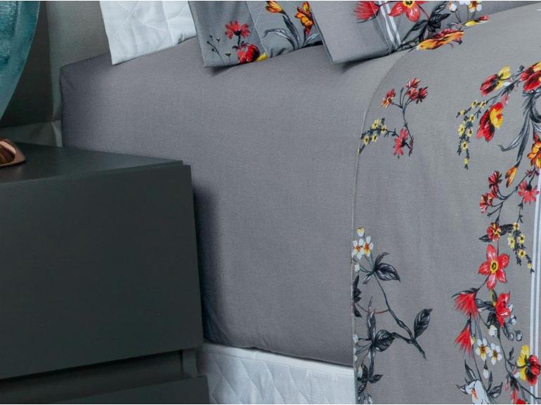 Jogo de Cama King Percal 200 fios - Beatrice Cinza - Dui Design