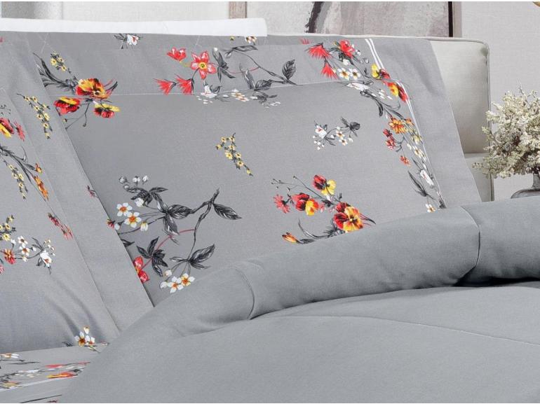 Jogo de Cama King Percal 200 fios - Beatrice Cinza - Dui Design