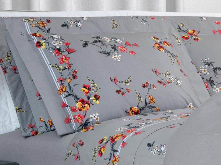 Jogo de Cama King Percal 200 fios - Beatrice Cinza - Dui Design