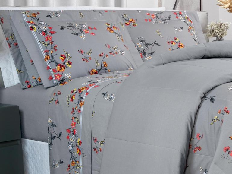 Jogo de Cama King Percal 200 fios - Beatrice Cinza - Dui Design