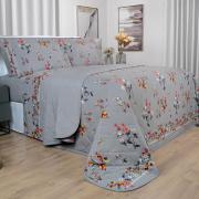 Kit: 1 Cobre-leito Queen + 2 Porta-travesseiros Percal 200 fios - Beatrice Cinza - Dui Design